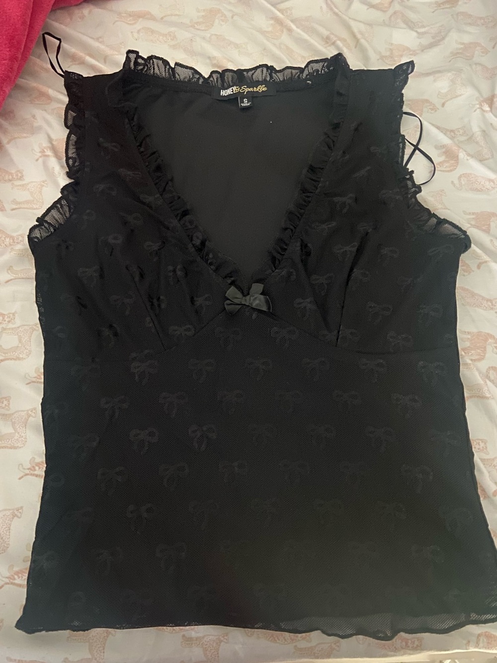 Black Ruffle V-Neck Bow Camisole